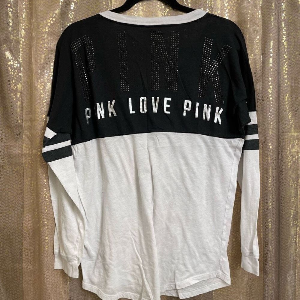 PINK Victorias Secret black/white rhinestone long sleeve t-shirt, S